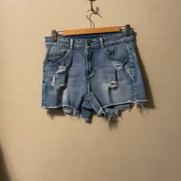Casual Blue Distressed Jean Shorts - Picture 1 of 3